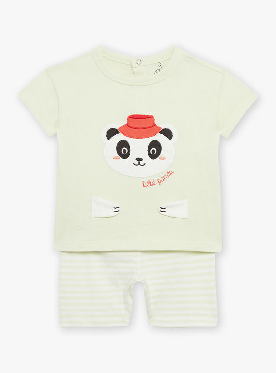 Light green panda head animation and stripes print pajamas FEFANTIN / 23E5BG31PYJ605