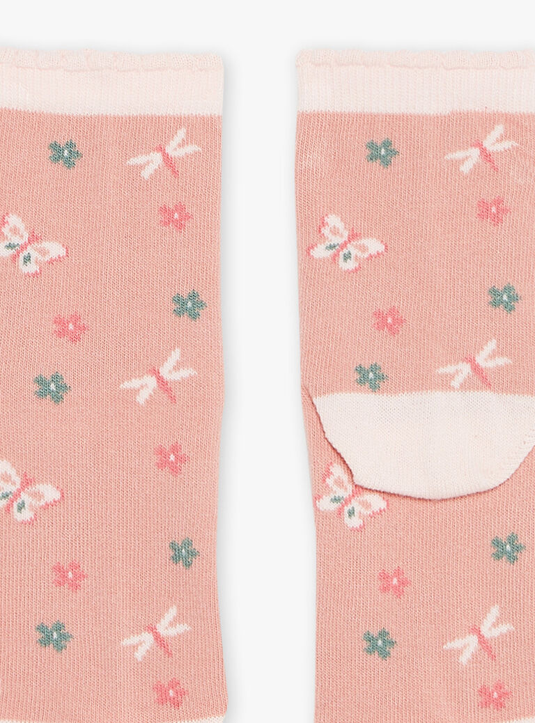 Pink socks with butterfly Jacquard FISOZETTE / 23E4PFD1SOQD318
