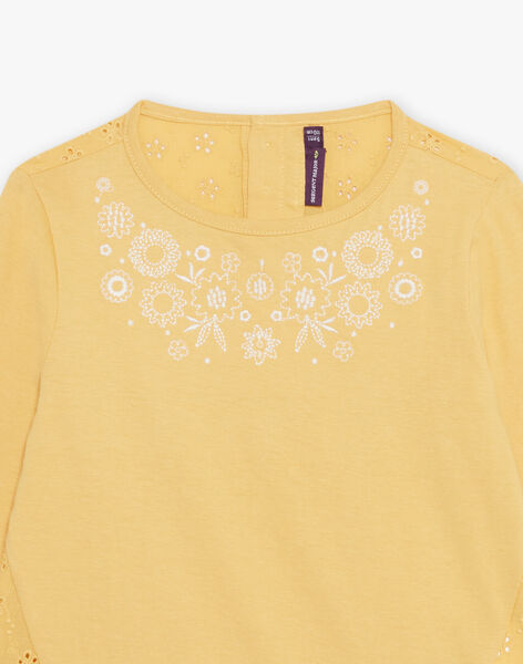 Yellow mimosa t-shirt with floral embroidery FAJONETTE / 23E2PF82TMLB105