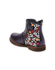 Navy blue leather boots with flower print child girl BEFLOWETTE / 21F10PF41D0D070