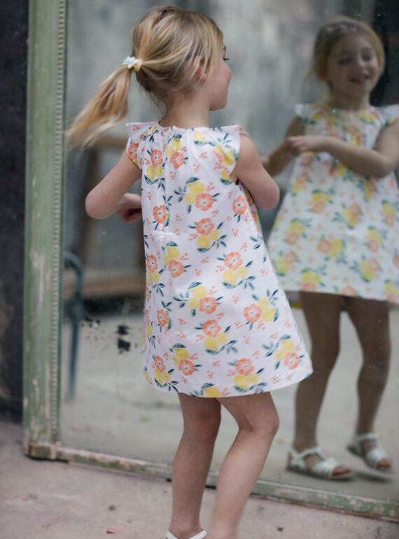 White and yellow dress printed lemon and floral flower girl child ZICITETTE / 21E2PFO1ROB000