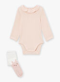 Ecru and pink bodysuit, romper and tights set LOUANE / 24H0CF12ENS001