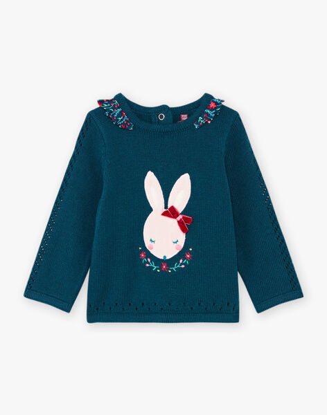 Baby girl blue rabbit sweater with floral print details BAGAELLE / 21H1BF91PUL714