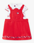Baby girl red embroidered overalls and printed bodysuit CAFATI / 22E1BF81ENS001