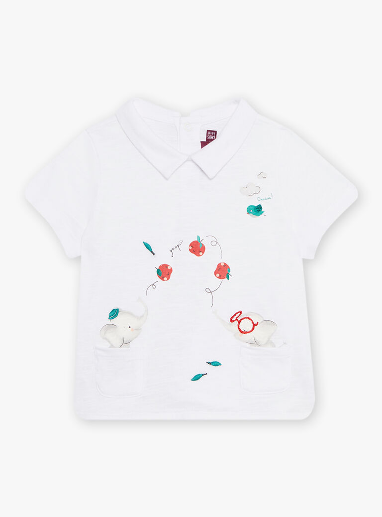 Baby boy ecru polo with elephants motifs CATARNO / 22E1BGM1POL001
