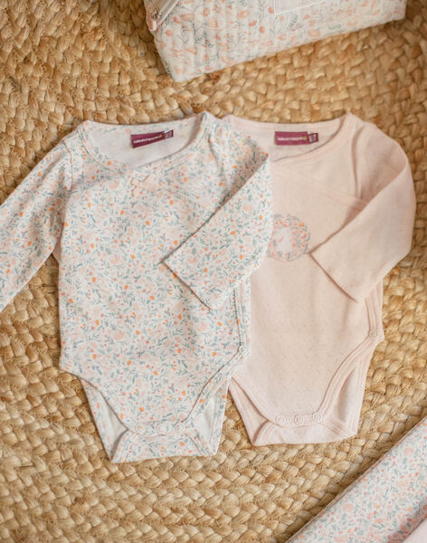 Set of 2 assorted floral bodysuits for a girl birth CORALIE / 22E0NFC1BOD301