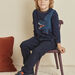 Boy's navy blue twill pants with contrasting details