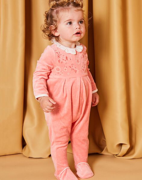 Pink velvet romper with floral embroidery DEBOMBA / 22H5BF25GRE404