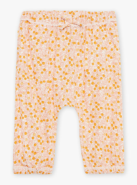 Ecru and orange poplin pants with leaves and fruits print FAULINE / 23E1BFP1PAN001