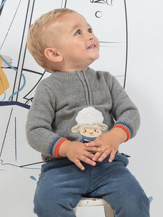 Baby boy's grey knitted sweater with fantasy sheep pattern BANINO / 21H1BGL1PUL943