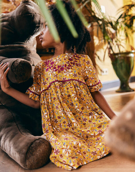 Yellow dress with flowery print child girl CODRETTE / 22E2PF92ROBB106