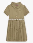 Child girl khaki twill dress with floral print belt CLOCHETTE1 / 22E2PFF3ROB604