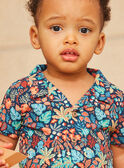 Navy blue shirt with marine animal and multicoloured leaves print KAYAEL / 24E1BGS1CHM070