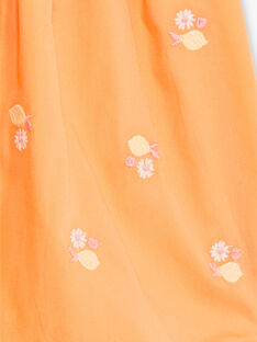 Orange and white dress with lemon print for children girls ZIBRODETTE / 21E2PFO1CHS406