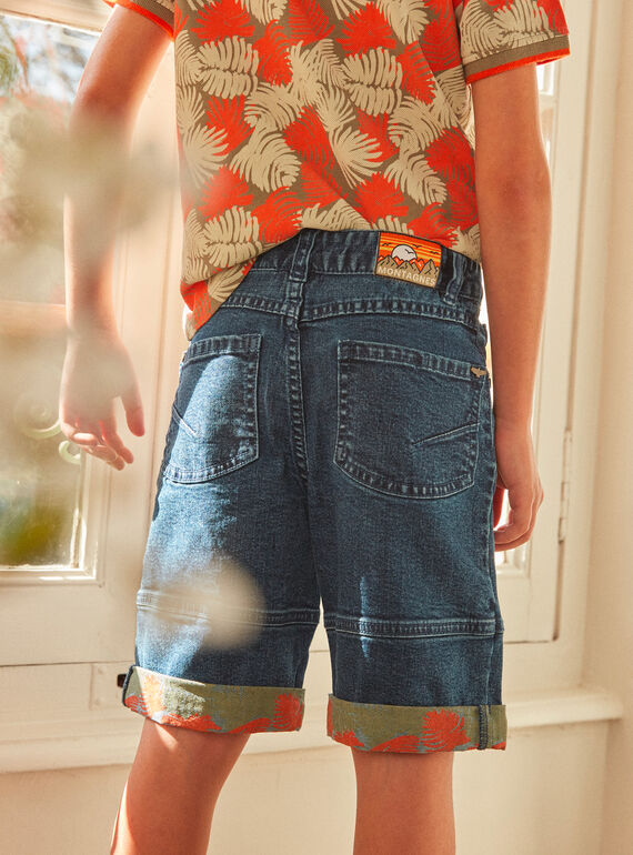 Palm leaf-patterned denim Bermuda shorts KLEDENAGE / 24E3PGO2BERP269