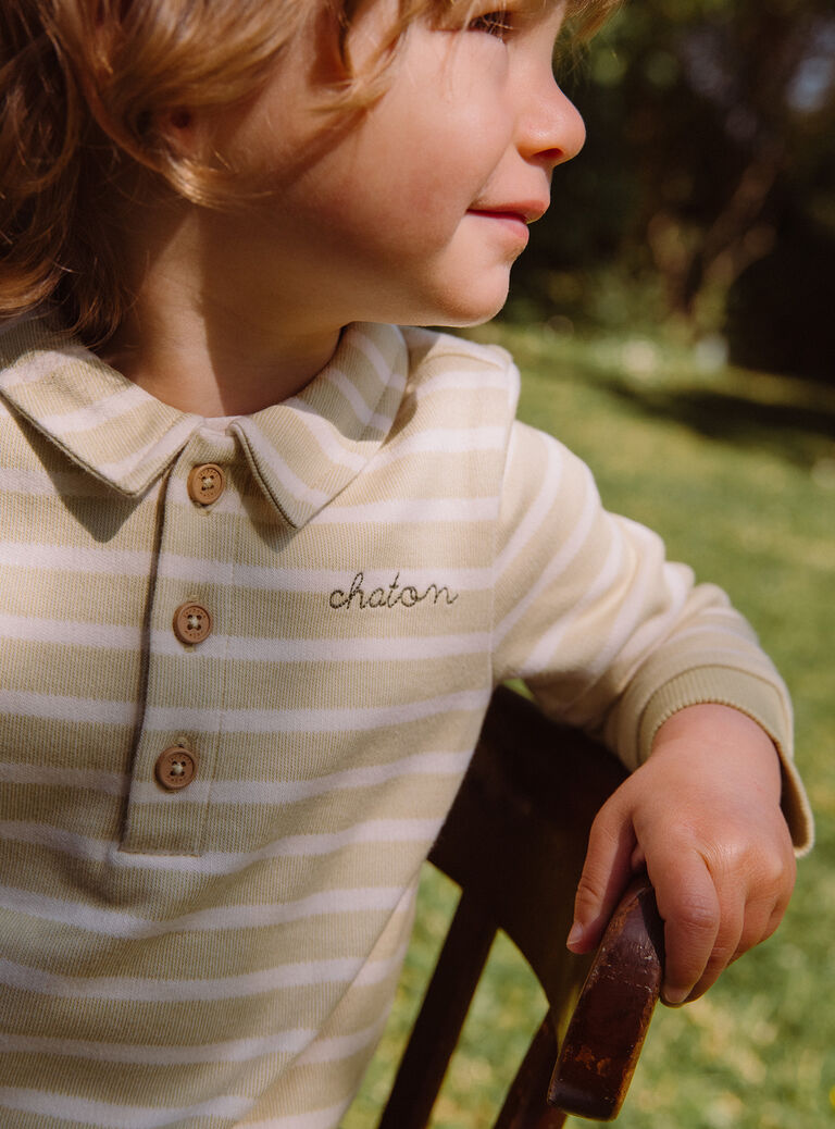 Ecru and clay green striped polo shirt Ecru and clay green striped polo shirt GADAVID / 23H1BG81SWEG600