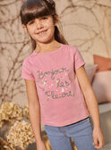 Child girl pink embroidered T-shirt with fancy flower lettering CETIETTE / 22E2PFB1TMC305