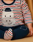 Striped fleece romper with hippopotamus design DEALIX / 22H5BG22GRE001