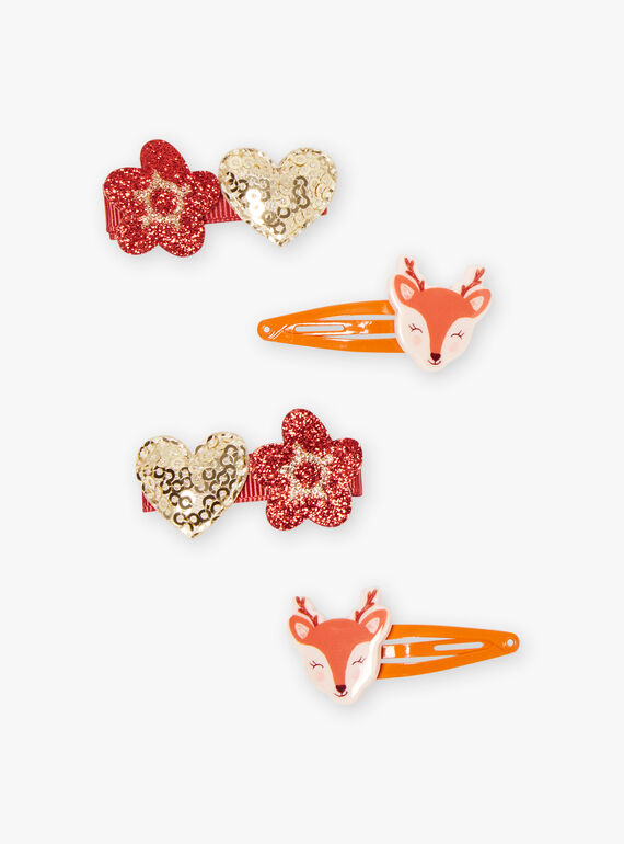 Set of 4 assorted hind, flowers and hearts barrettes for girls BULUCETTE / 21H4PFS6BRTE406