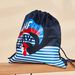 Blue and white striped backpack