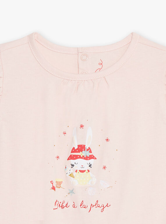 Short pink romper with bunny print at the beach CEGLACE / 22E5BF54GRE311