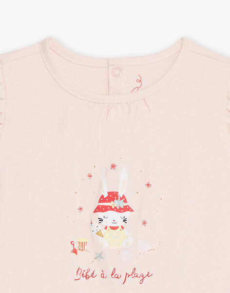 Short pink romper with bunny print at the beach CEGLACE / 22E5BF54GRE311
