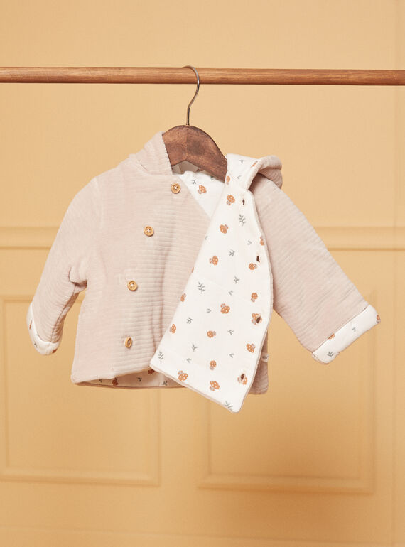Beige velvet hooded baby jacket LOAC / 24H0CM11VES007