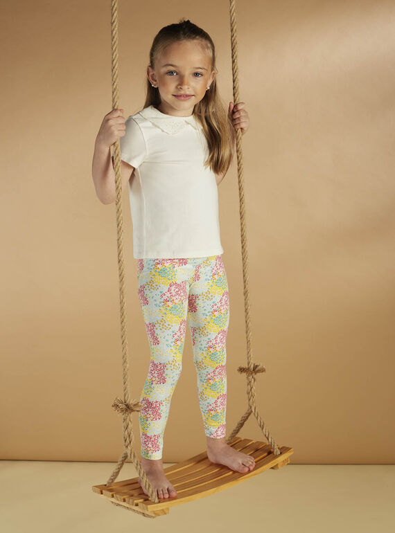 Child girl's ecru floral print legging CEFLOETTE 3 / 22E4PFU3CAL811