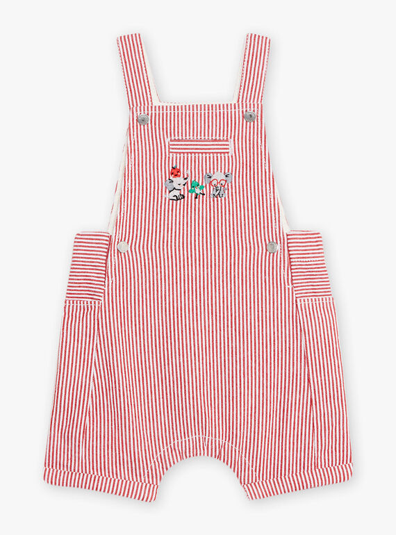 Baby boy short twill striped overalls in red and ecru CATHIS / 22E1BGM1SAC506