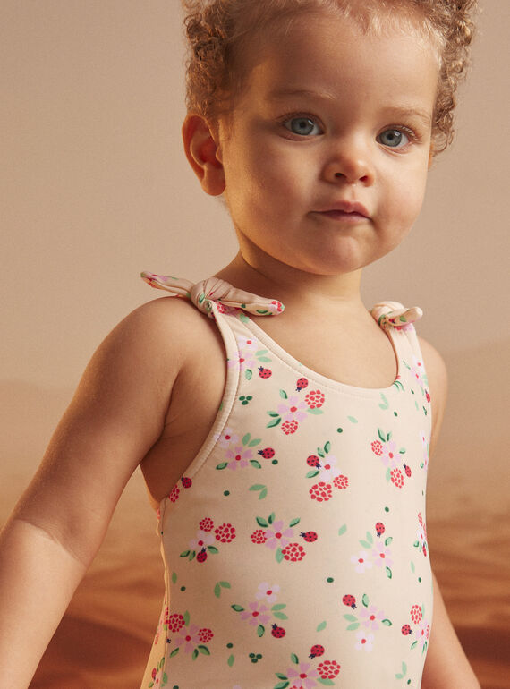 Pale yellow reversible one-piece swimsuit with floral print KITINA / 24E4BFG2MAI009