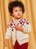 Red and beige knit cardigan