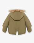 Baby boy's khaki hooded parka with integrated mittens BIRAPHAEL / 21H1BGE1PAR628