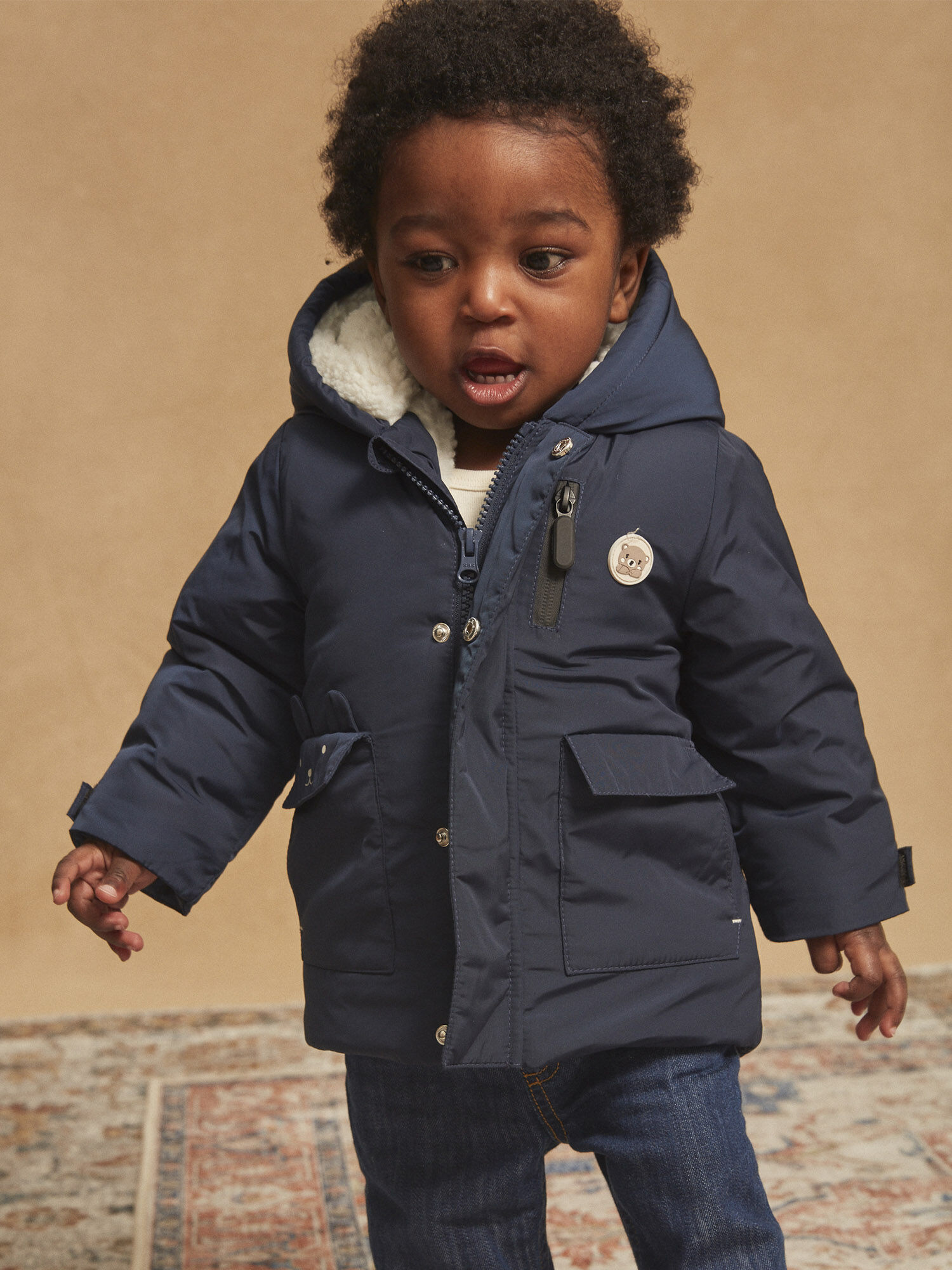 Navy blue fur hood store coat