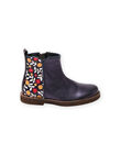 Navy blue leather boots with flower print child girl BEFLOWETTE / 21F10PF41D0D070