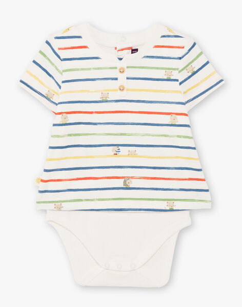 Baby boy's ecru and blue striped bodysuit TARAFAEL / 20E1BGQ1BOD001
