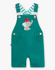 Baby boy green twill short overalls with elephant print CATAVIO / 22E1BGM2SACG627