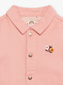 Child girl jacket in powder pink twill with cat and fantasy motifs CLATWETTE / 22E2PFG1VESD327