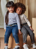 Child girl grey paperbag denim jeans with striped belt CLODETTE2 / 22E2PFF1JEAK004