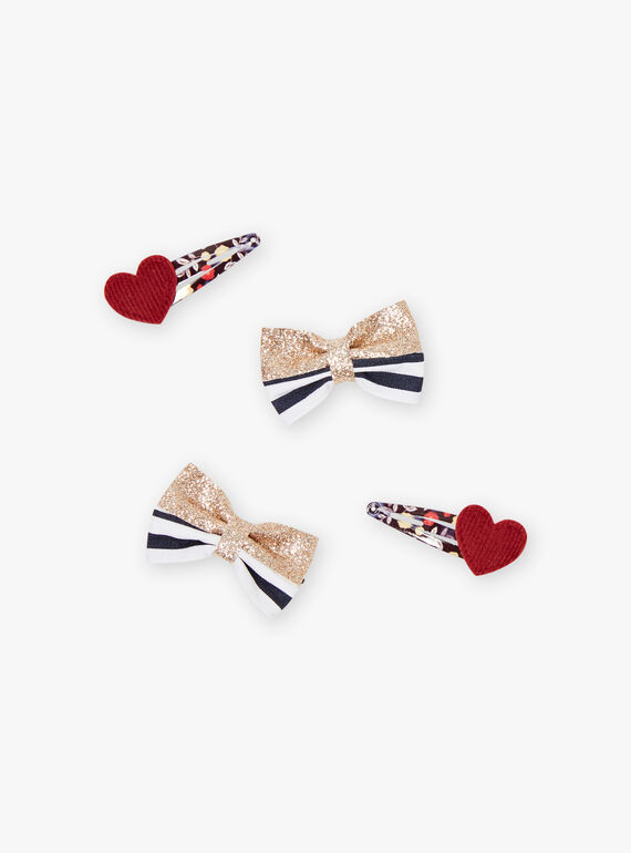 Set of 4 assorted bows and hearts hair clips for girls BILOVETTE / 21H4PFS3BRT070