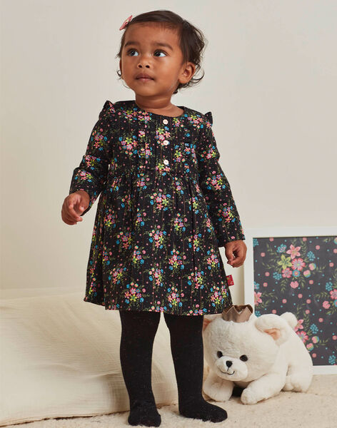 Baby Girl Long Sleeve Black Floral Print Dress BAMAUD / 21H1BFM2ROB090