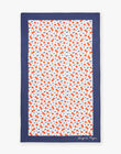Navy blue and white towel with dark orange cherry print FRYSERETTE / 23E4PFL1SRV001