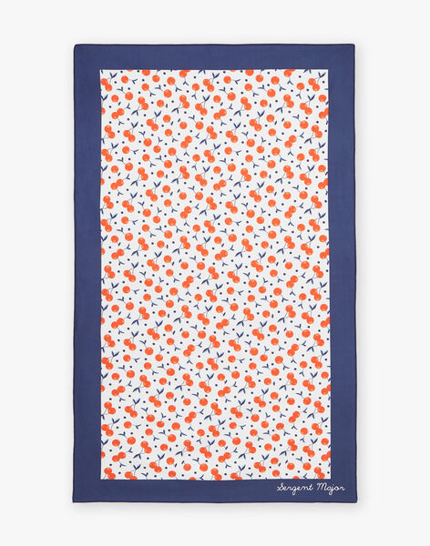 Navy blue and white towel with dark orange cherry print FRYSERETTE / 23E4PFL1SRV001