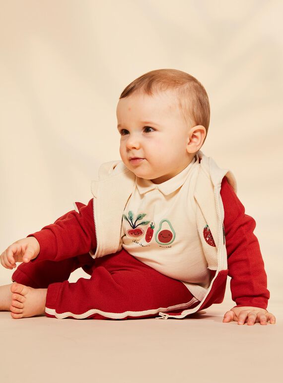 Vanilla polo with embroidered vegetable patches FACETHAN / 23E1BGB1POL114