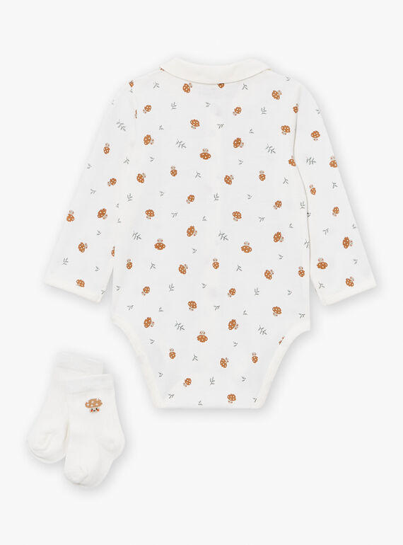 Beige and white pants, bodysuit and socks set LONDON / 24H0CM11ENS007