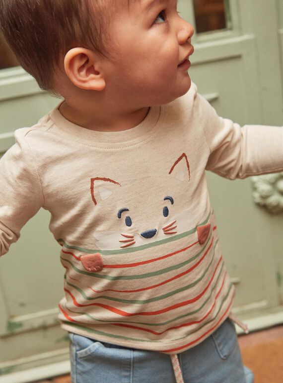 Long-sleeved beige mottled t-shirt with fox motif GABRUCE / 23H1BG71TMLA011