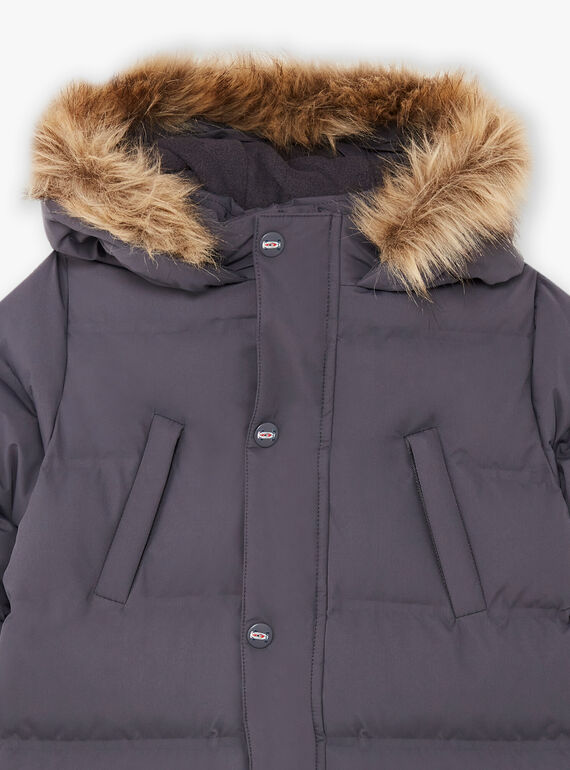 Boy's dark grey parka with fleece lining BADOUNAGE / 21H3PGE3PARJ916