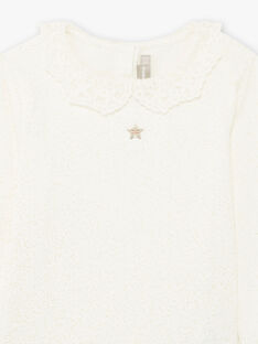 Ecru sequin T-shirt with lace collar child girl BIUNOETTE / 21H2PFR1TML001