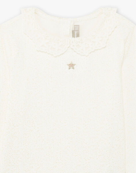 Ecru sequin T-shirt with lace collar child girl BIUNOETTE / 21H2PFR1TML001
