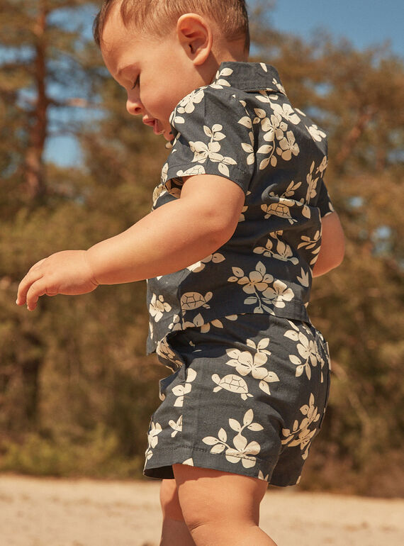 Slate black poplin shorts with leaves and turtles print FATHOMAS / 23E1BGP2SHOJ900
