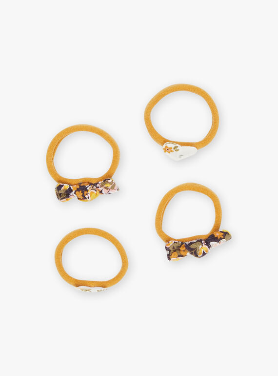 Set of 4 yellow floral print elastics DIMINETTE / 22H4PFB2ELA804